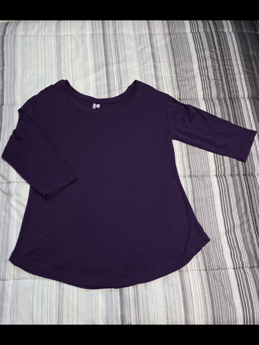 Kate Park Deep Purple 3/4-Sleeve Tunic Blouse | Relaxed Fit Scoop Neck Top